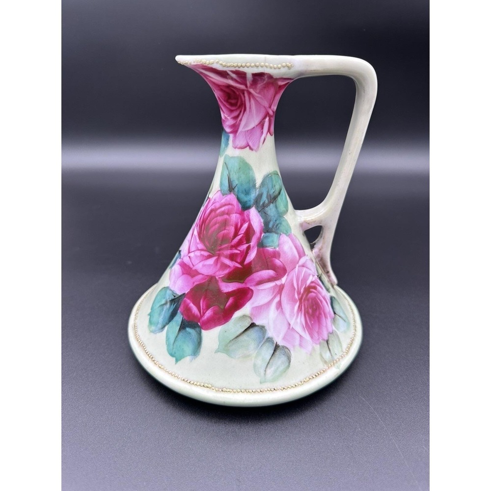 Nippon ewer pitcher hand painted porcelain‎ antique Floral Rose Pattern.